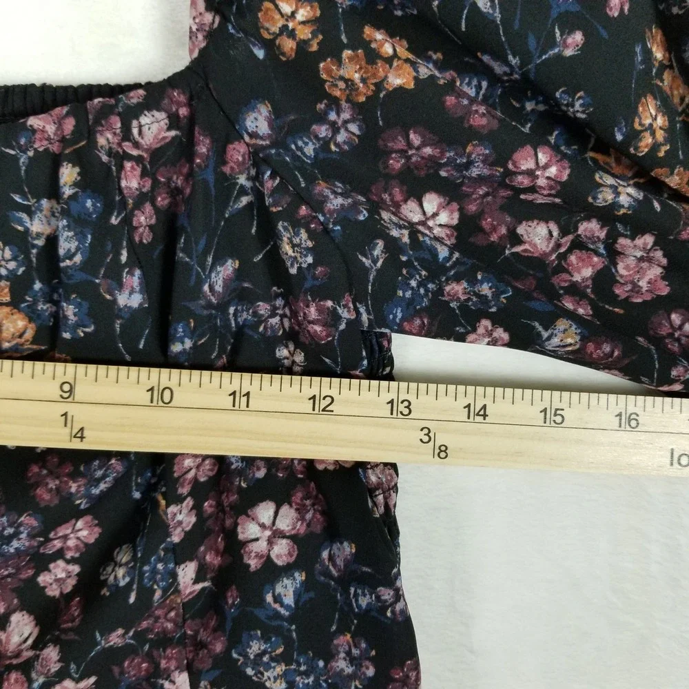 Abercrombie & Fitch Blouse Womens Small Black Floral Smocked Square Neck Top